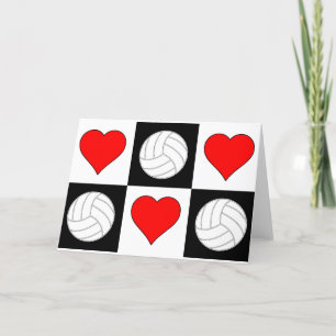 Volleyballs & Hearts Cute Chequered Greeting Card