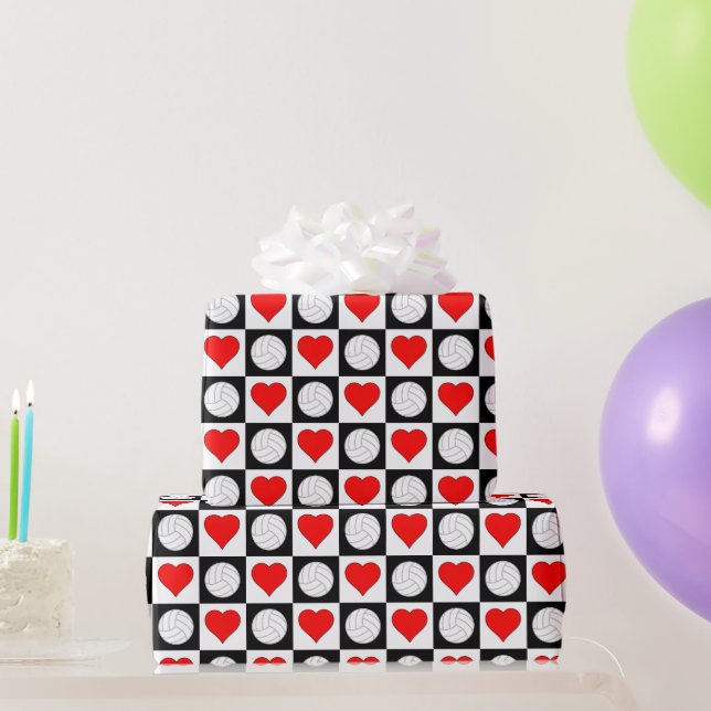 Volleyballs & Hearts Volleyball Player Team Party Wrapping Paper (Party Gifts)