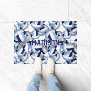 Volleyballs pattern w net bkgrd navy lt blue doormat