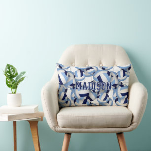Volleyballs pattern w net bkgrd navy lt blue lumbar cushion