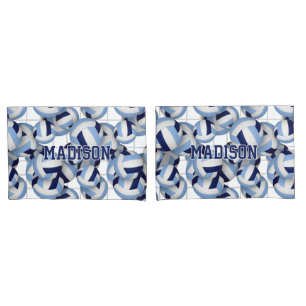 Volleyballs pattern w net bkgrd navy lt blue pillowcase