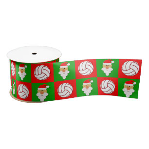 Volleyballs & Santa Clause Christmas Gift Wrapping Satin Ribbon