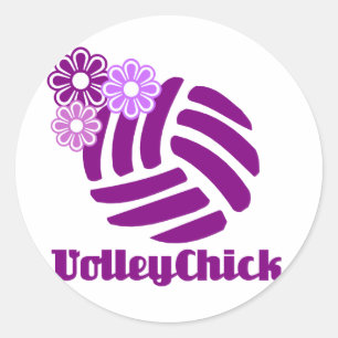 VolleyChickPurpleFlowers Classic Round Sticker
