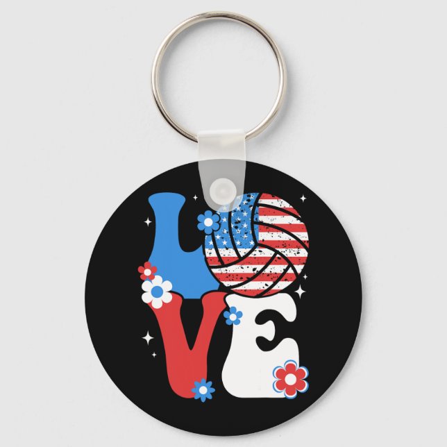 Volleyll Love 4th Of July Us American Flag Volleyl Key Ring (Front)