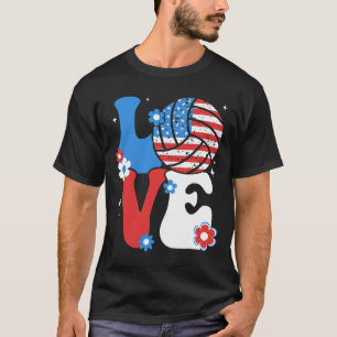 Volleyll Love 4th Of July Us American Flag Volleyl T-Shirt