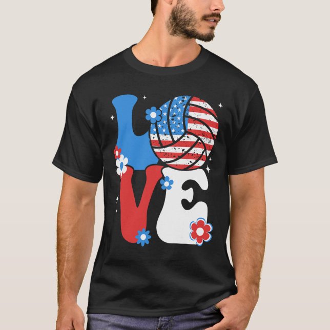 Volleyll Love 4th Of July Us American Flag Volleyl T-Shirt (Front)