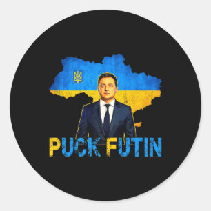 Volodymyr Zelensky Puck Futin Meme I Stand With Uk Classic Round Sticker