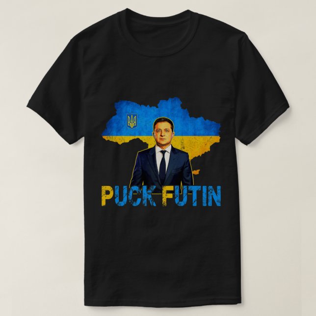 Volodymyr Zelensky Puck Futin Meme I Stand With Uk T-Shirt (Design Front)