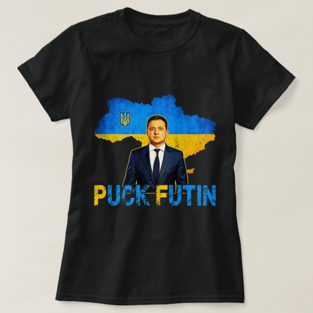 Volodymyr Zelensky Puck Futin Meme I Stand With Uk T-Shirt (Design Front)