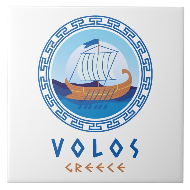 Volos, Greece Greek Ship Design Ceramic Tile (Front)