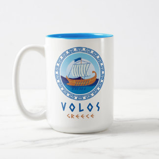 Volos, Greece Greek Ship Design Two-Tone Coffee Mug