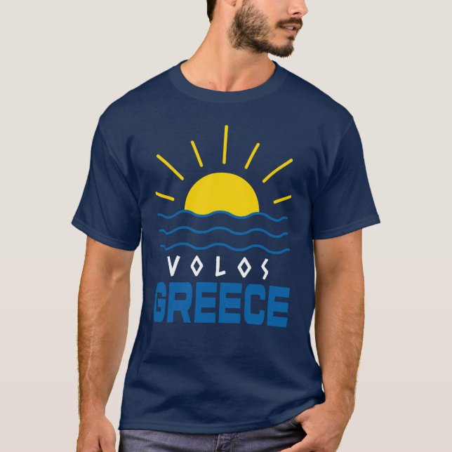 Volos Greece Sunshine, Sea Waves Men's Navy Blue T-Shirt (Front)