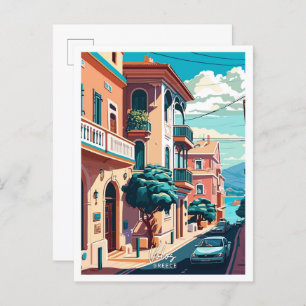 Volos Greece Travel Vintage Illustration Postcard