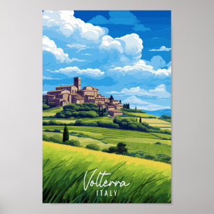 Voltera Italy vintage travel illustration Poster