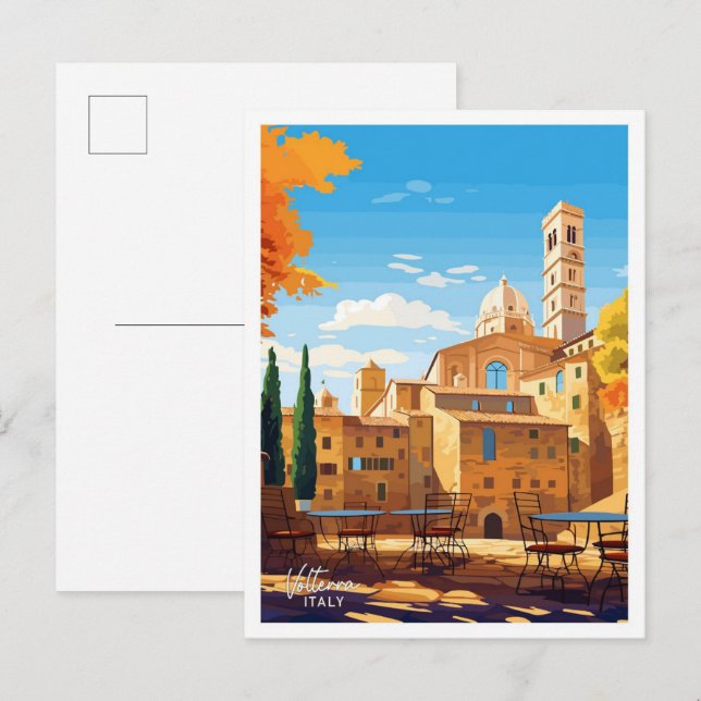 Volterra Italy Art Travel Vintage illustration Postcard (Front/Back)
