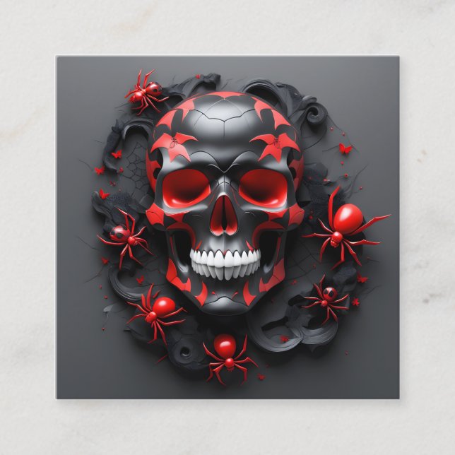 Volumetric style nature artwork skull and spiders  square business card (Front)