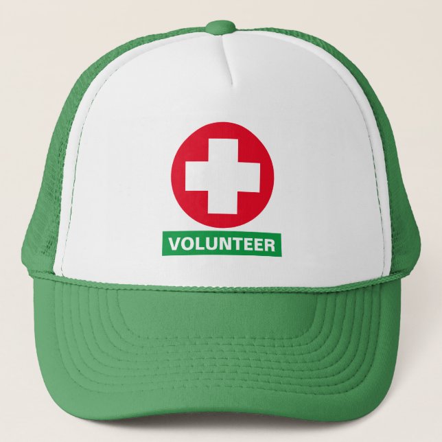 VOLUNTEER & Aid, medic, help, information Trucker Hat (Front)