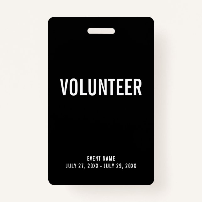 Volunteer All Access Pass Event Black ID Badge (Front)