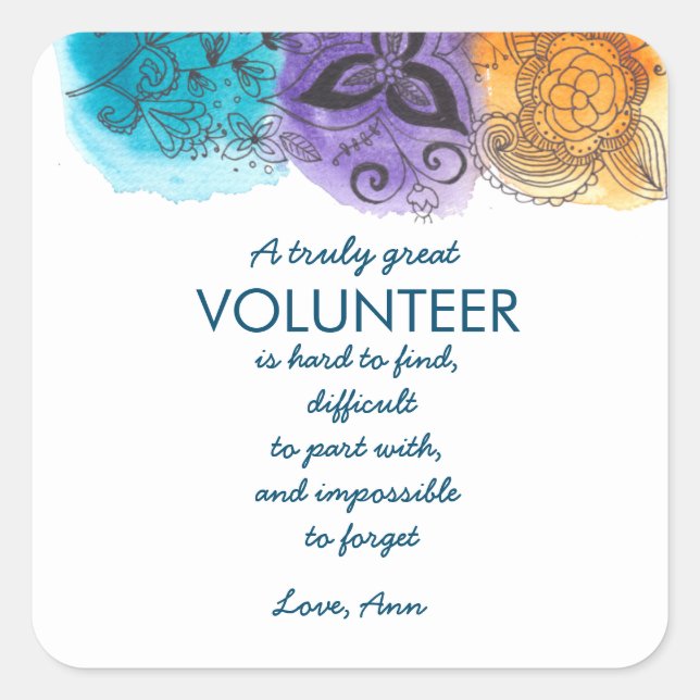 volunteer appreciation week watercolour flowers square sticker (Front)