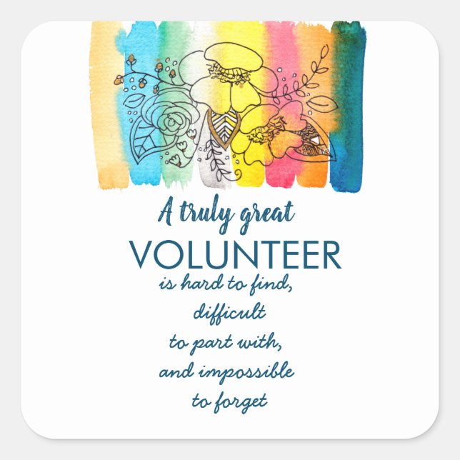 volunteer appreciation week watercolour flowers square sticker (Front)