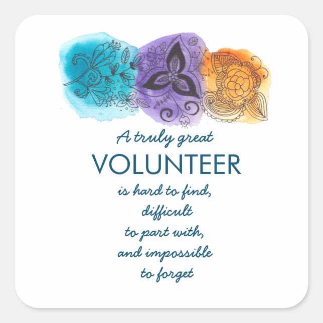 volunteer appreciation week watercolour flowers square sticker (Front)
