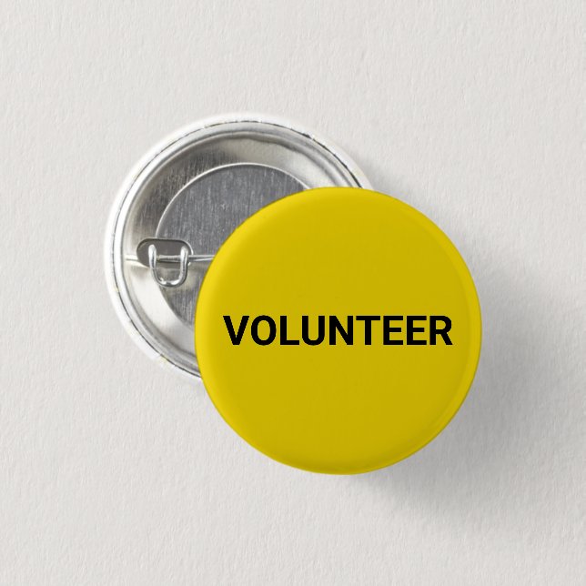Volunteer black yellow simple elegant pin button (Front & Back)