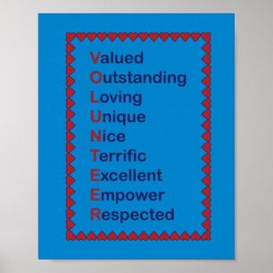 Volunteer Blue and Red Typography Hearts Poster