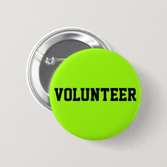 Volunteer Bright Green 6 Cm Round Badge (Front & Back)