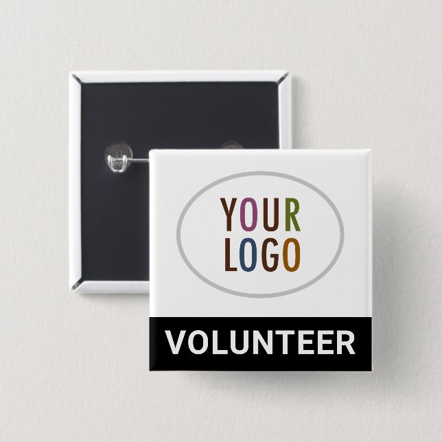 Volunteer Button Badge with Logo Square Black (Front & Back)