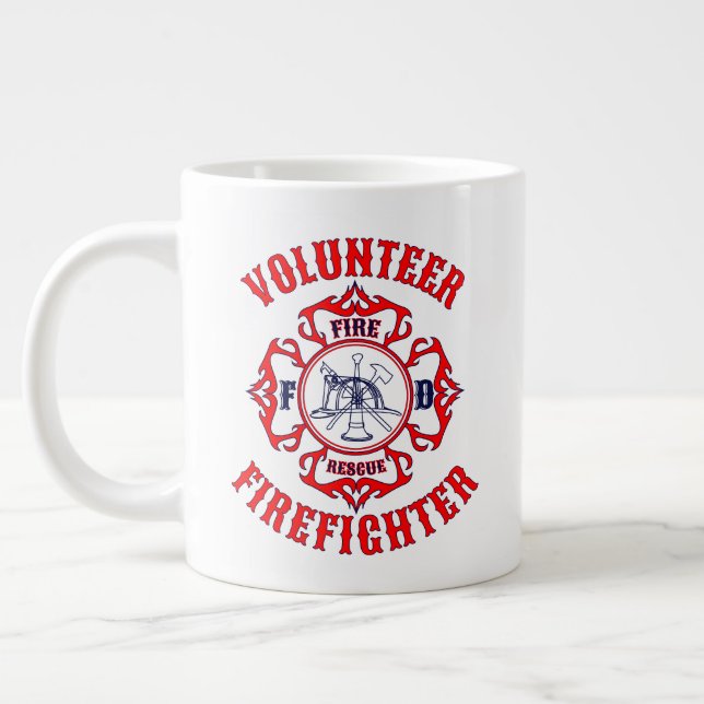 Volunteer Firefighter Flaming Maltese Cross Design Large Coffee Mug (Left)