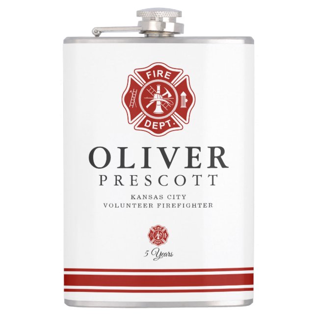 Volunteer Firefighter Maltese Cross Custom Hip Flask (Front)