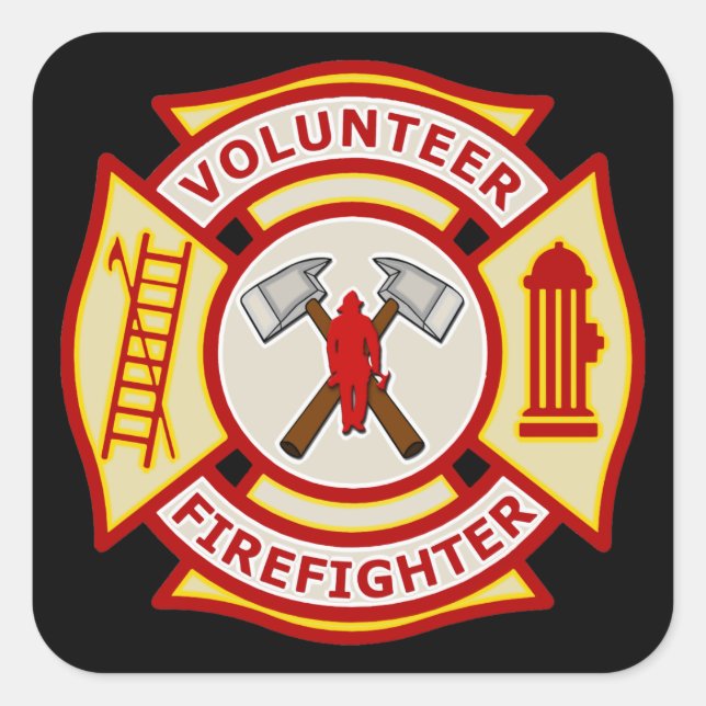 Volunteer Firefighter Maltese Cross Square Sticker (Front)