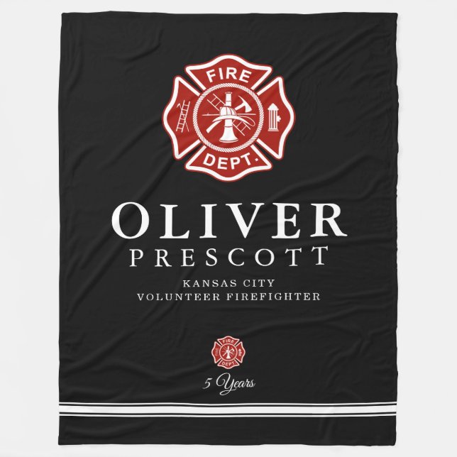 Volunteer Firefighter | Maltese Cross Symbol Black Fleece Blanket (Front)