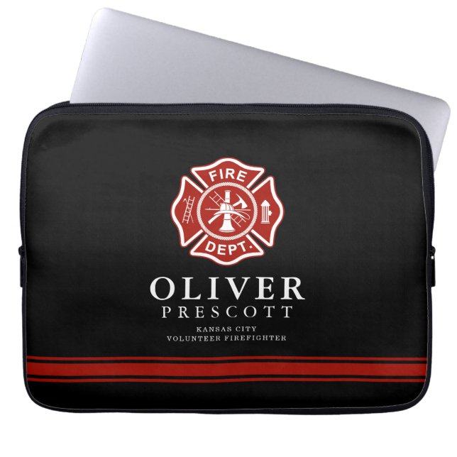 Volunteer Firefighter | Maltese Cross Symbol Black Laptop Sleeve (Front)