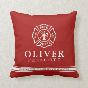 Volunteer Firefighter Maltese Cross Symbol Red Cushion