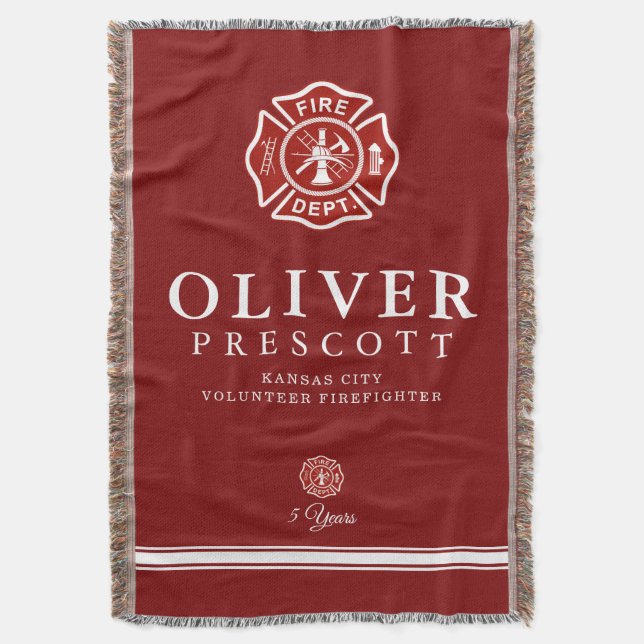 Volunteer Firefighter | Maltese Cross Symbol Red Throw Blanket (Front Vertical)