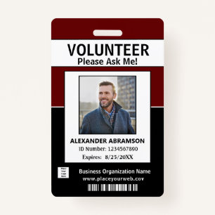 Volunteer ID Card Modern Ask Me Logo Custom Badge ID Badge