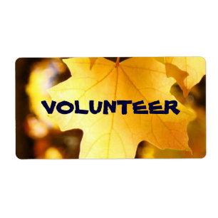 VOLUNTEER Name Tag Label Golden Autumn Leaves