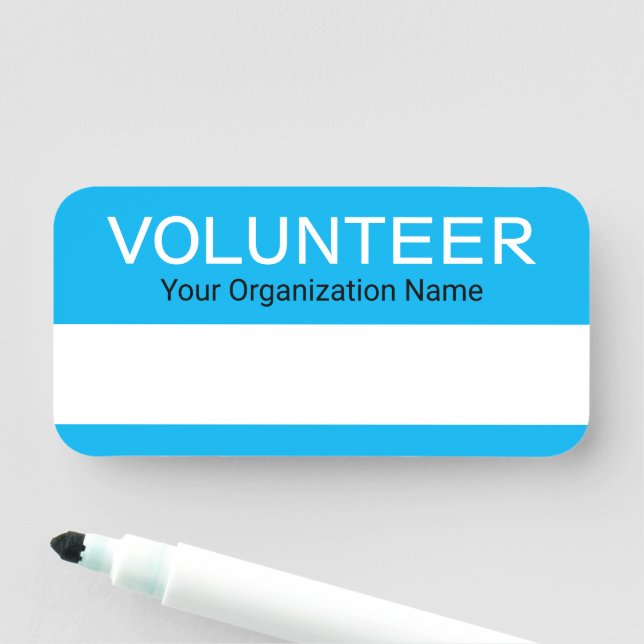 Volunteer Name Tag Reusable Dry Erase Badge Blue (In Situ)