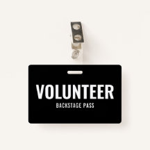 Volunteer Pass Plain Black Horizontal ID Badge