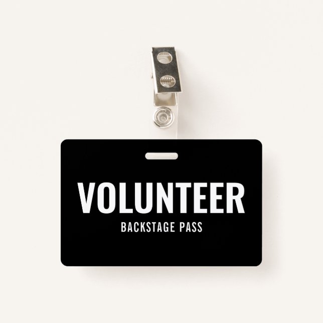 Volunteer Pass Plain Black Horizontal ID Badge (Front with Clip)