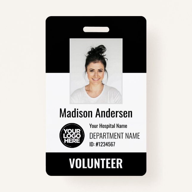 Volunteer Photo ID Badges with Clip or Lanyard (Front)