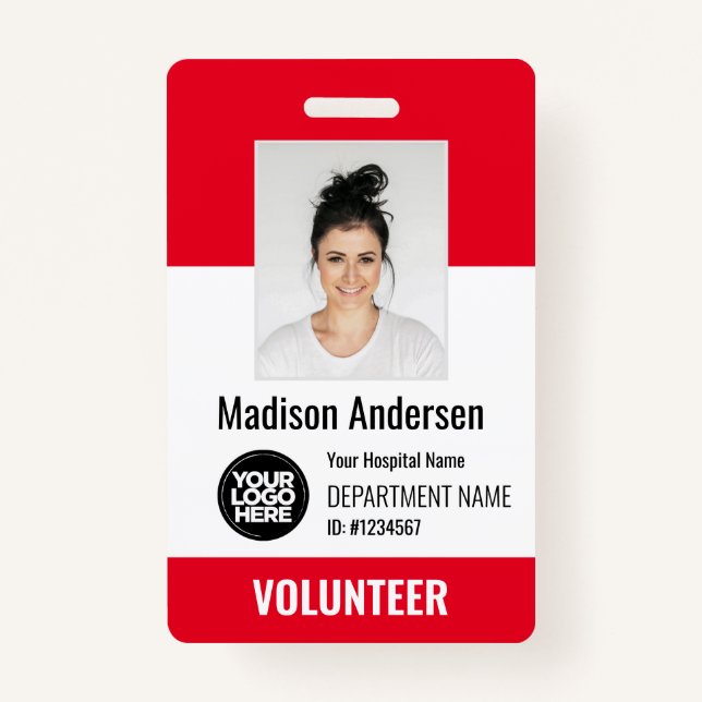 Volunteer Photo ID Badges with Clip or Lanyard (Front)