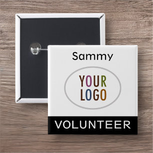 Volunteer Pinback Badge with Logo Black Square
