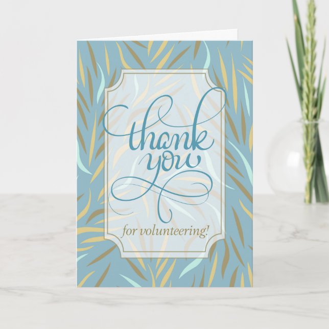 Volunteer Sky Blue Botanical Earthy Tones Thank You Card (Front)