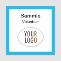 Volunteer Square Badge with Logo Pin or Magnetic