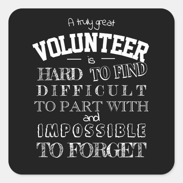 Volunteer Thank you Appreciation Gift script black Square Sticker (Front)