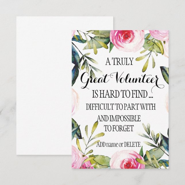 Volunteer Thank you Volunteer Appreciation gift Card (Front/Back)