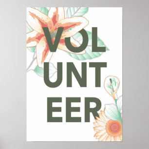 volunteer vintage floral poster