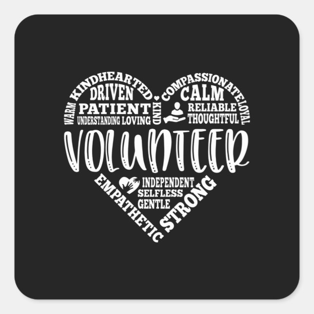 Volunteer, volunteer worker, charity square sticker (Front)